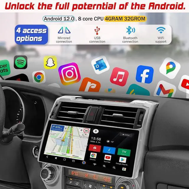 Alt view image 3 of 4 - GBOLE Car Stereo Radio Dash Kit for Toyota 4Runner Radio 2009-2022, Silver Lower 12.3" Android Head Unit TS10, 4+32G, Wireless CarPlay & Android Auto, GPS Navigation, AHD Backup Camera