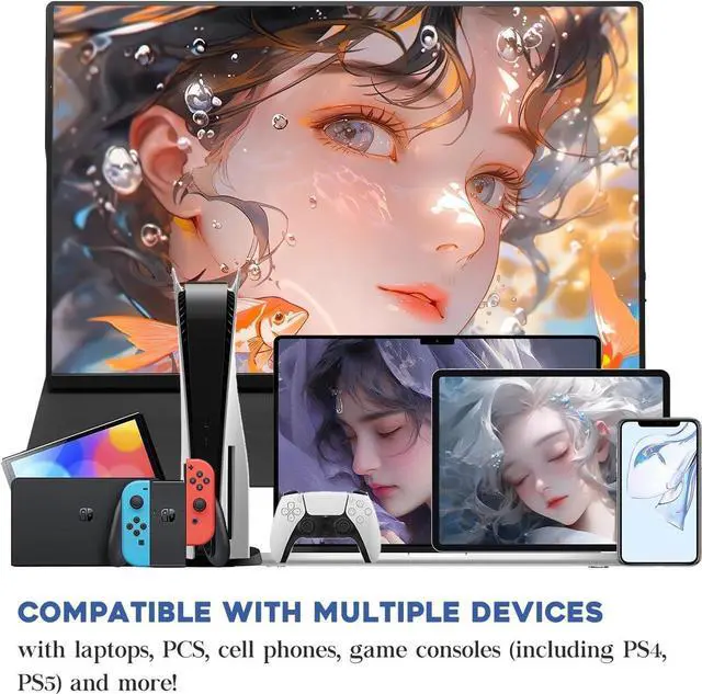 Alt view image 2 of 3 - GBOLE 16" Portable Monitor,1080P Gaming Monitor Ultra-Slim IPS, Support FHD+ HDR Plug&Play Built-in for Laptop, Phones, Tablet, Desktop, Mac PS5/4, Xbox, Switch,Display Speaker with/Bracket