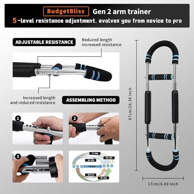 Alt view image 2 of 6 - Chest Workout Equipment, Twister arm Trainer, Adjustable 5 Resistance Levels Ergonomic Home Gym Equipment, Chest Workout Equipment for Daily Fitness and Muscle Building Training