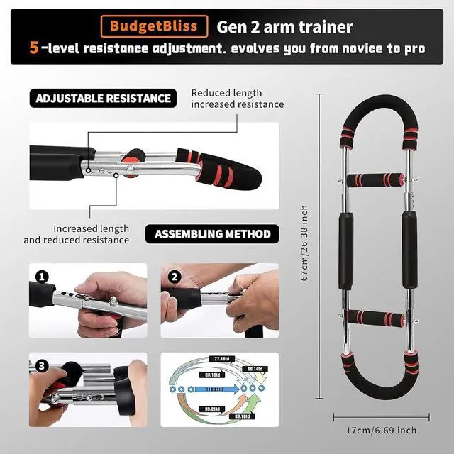 Alt view image 3 of 5 - Chest Workout Equipment, Twister arm Trainer, Adjustable 5 Resistance Levels Ergonomic Home Gym Equipment, Chest Workout Equipment for Daily Fitness and Muscle Building Training