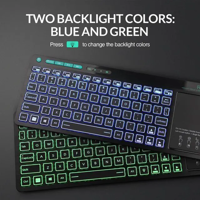 Alt view image 5 of 7 - Rii RT518S Wireless and Bluetooth 2-LED Color Backlit Multimedia Keyboard with Multi-Touch Big Size Trackpad,Rechargable Keyboard