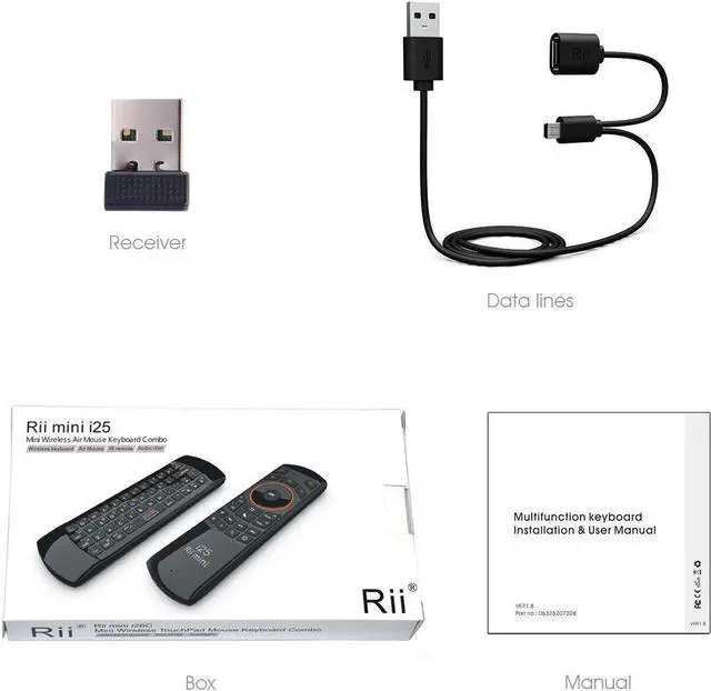Alt view image 6 of 6 - Rii Mini K25 Multifunction Portable 3 in 1 2.4GHz Wireless Fly Mouse Keyboard and Remote Control with Rechargeable Li-ion Battery for PC, Laptops, Linux, Android Tv Boxs, Windows, Windows, IPTV