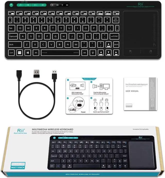 Alt view image 7 of 7 - Rii RK707 3 in 1 Multifunctional 2.4GHz Wireless Portable Game Controller 62-Key Rechargeable Keyboard Mouse Combo Turbo Vibration Function for PC/Raspberry pi2/Android TV Google/TV (Backlit Version)
