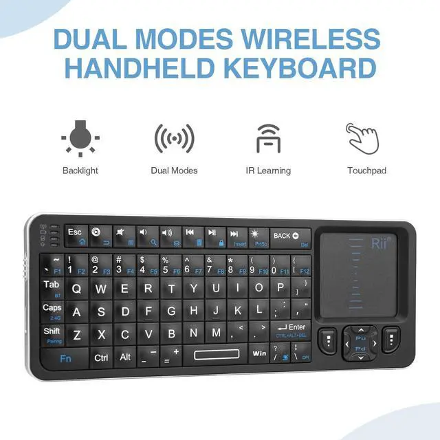 Alt view image 2 of 7 - Rii K06 Mini Bluetooth Keyboard,Backlit 2.4GHz Wireless Keyboard with IR Learning, Portable Lightweight with Touchpad Compatible with Android TV Box/Mac/Windows/HTPC (2.4G and Bluetooth)