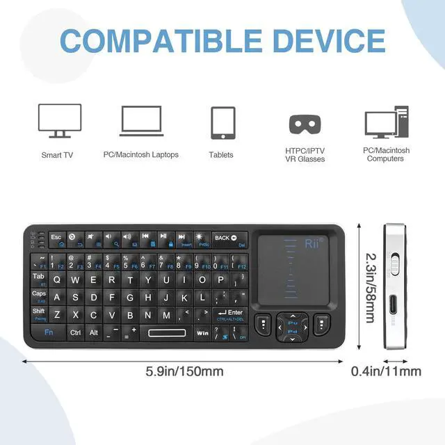 Alt view image 6 of 7 - Rii K06 Mini Bluetooth Keyboard,Backlit 2.4GHz Wireless Keyboard with IR Learning, Portable Lightweight with Touchpad Compatible with Android TV Box/Mac/Windows/HTPC (2.4G and Bluetooth)