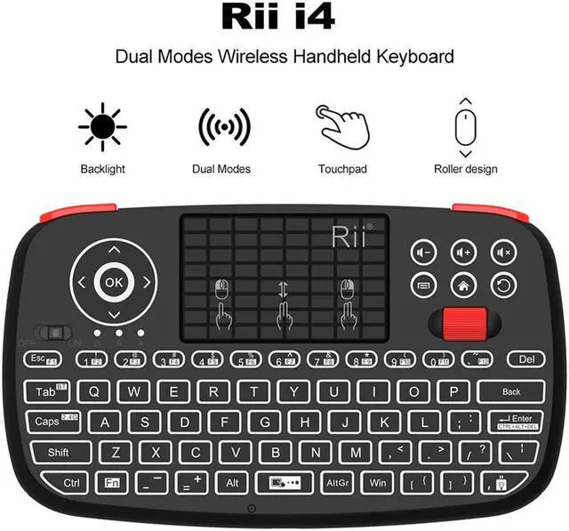 Alt view image 2 of 7 - Rii i4 Mini Bluetooth Keyboard with Touchpad, Blacklit Portable Wireless Keyboard with 2.4G USB