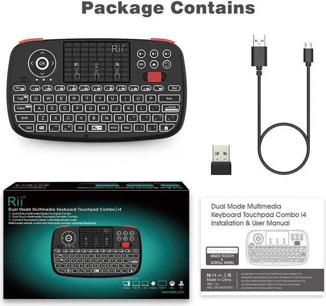 Alt view image 7 of 7 - Rii i4 Mini Bluetooth Keyboard with Touchpad, Blacklit Portable Wireless Keyboard with 2.4G USB