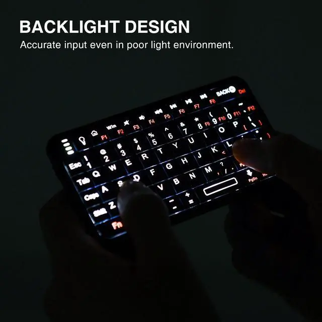 Alt view image 2 of 6 - Rii Mini Bluetooth Keyboard,Portable Wireless Keyboard with Backlit,Rechargeable Mini Keyboard for Smart TV/Android TV Box/SmartPhone/HTPC/IPTV, BLACK(Upgrade-TypeC)