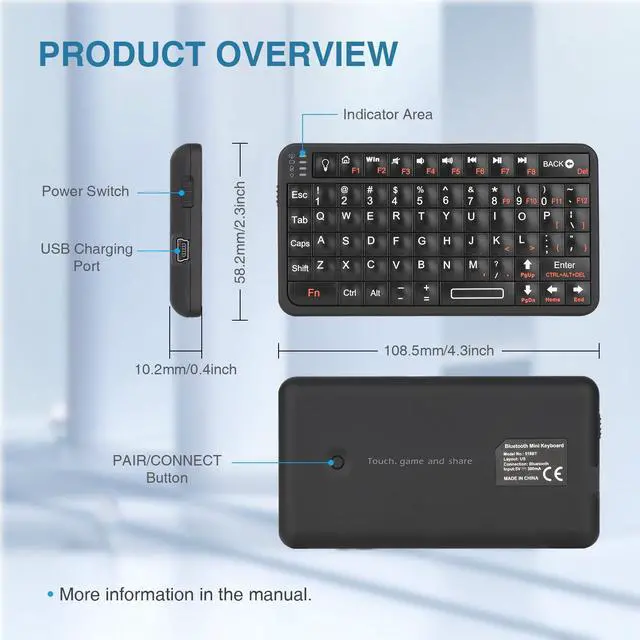 Alt view image 4 of 6 - Rii Mini Bluetooth Keyboard,Portable Wireless Keyboard with Backlit,Rechargeable Mini Keyboard for Smart TV/Android TV Box/SmartPhone/HTPC/IPTV, BLACK(Upgrade-TypeC)