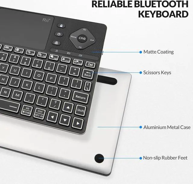 Alt view image 5 of 7 - Rii Bluetooth Keyboard K16,Wireless Keyboard with Big Touch Pad, Rechargeable Keyboard with RGB Backlit,Multi-Device Compact Wireless Keyboard for iPad,Tablet,PC,Laptop,Windows,Android