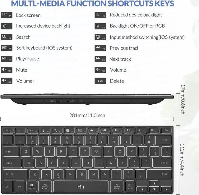 Alt view image 4 of 7 - Rii Bluetooth Keyboard X9,Wireless Keyboard with RGB Backlit, Rechargeable Keyboard with Aluminium Alloy Case for iPad 10th, iPad Pro, iPad Mini, iPad Air,Tablet,Surface,PC,Laptop