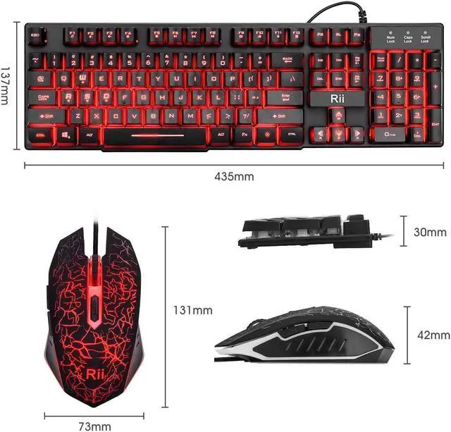 Alt view image 3 of 7 - Rii Gaming Keyboard and Mouse Set, 3-LED Backlit Mechanical Feel Business Office Keyboard Colorful Breathing Backlit Gaming Mouse for Working or Primer Gaming,Office Device (RK108)