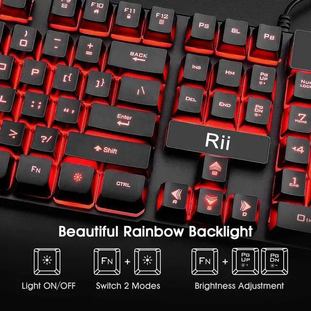 Alt view image 6 of 7 - Rii Gaming Keyboard and Mouse Set, 3-LED Backlit Mechanical Feel Business Office Keyboard Colorful Breathing Backlit Gaming Mouse for Working or Primer Gaming,Office Device (RK108)