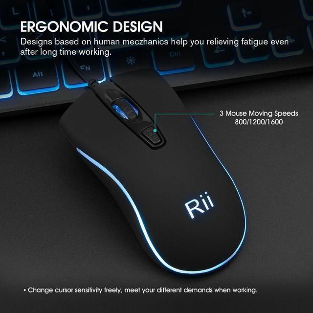 Alt view image 3 of 7 - Rii Three Colors Backlit Keyboard and Mouse, Wired Keyboard and Mouse Combo, USB Keyboard and Mouse Set,Quiet Input Gaming Keyboard,Optical RGB Mouse for School,Office,Business and Gaming