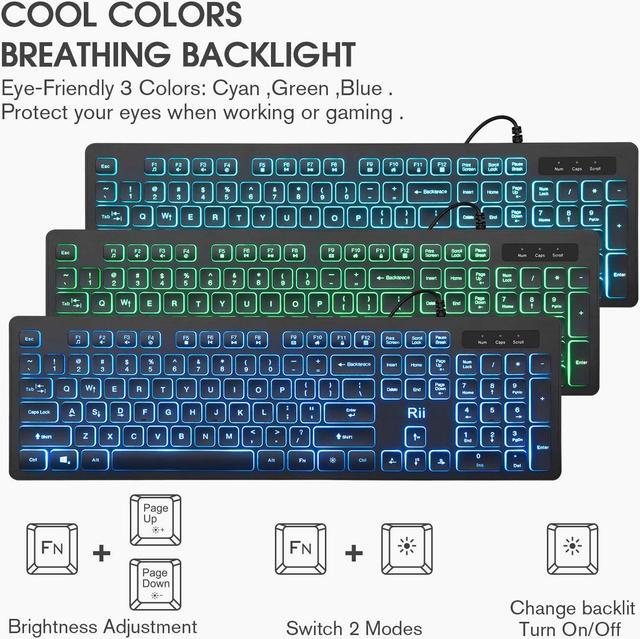 Alt view image 6 of 7 - Rii Three Colors Backlit Keyboard and Mouse, Wired Keyboard and Mouse Combo, USB Keyboard and Mouse Set,Quiet Input Gaming Keyboard,Optical RGB Mouse for School,Office,Business and Gaming