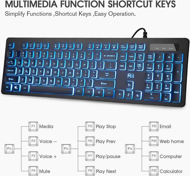 Alt view image 7 of 7 - Rii Three Colors Backlit Keyboard and Mouse, Wired Keyboard and Mouse Combo, USB Keyboard and Mouse Set,Quiet Input Gaming Keyboard,Optical RGB Mouse for School,Office,Business and Gaming
