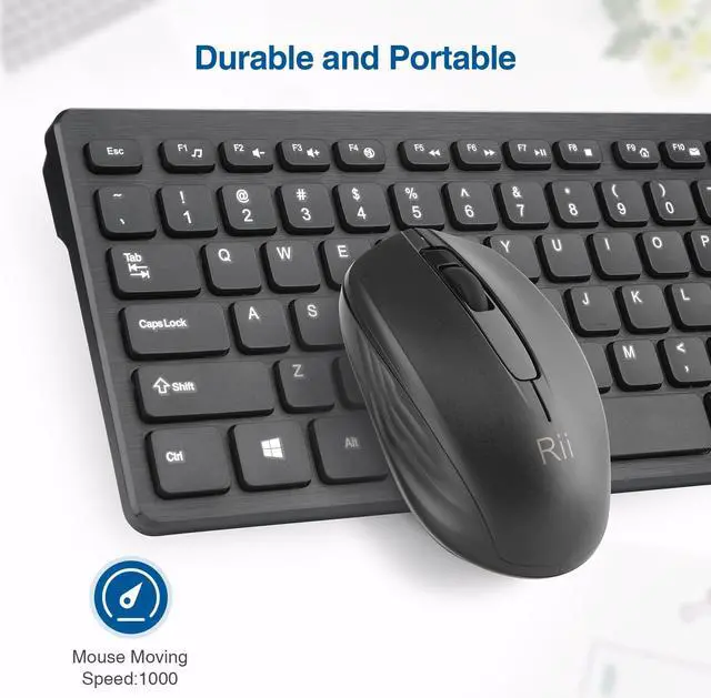 Rii RK200 Wireless Keyboard and Mouse Combo,2.4GHz Full-Sized Cordless ...