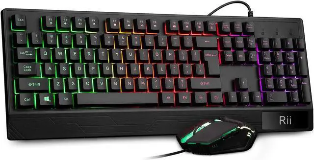 Main image of Rii RK400 RGB Gaming Keyboard and Mouse Combo ,Wired Mechanical Feel 3-LED Backlit Keyboard,104 Keys USB Ergonomic Wrist Rest Keyboard,6 Button RGB Mouse for Windows Gamer Desktop, Computer (Black)