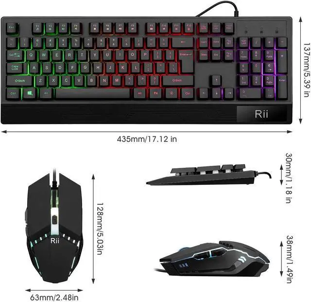 Alt view image 2 of 7 - Rii RK400 RGB Gaming Keyboard and Mouse Combo ,Wired Mechanical Feel 3-LED Backlit Keyboard,104 Keys USB Ergonomic Wrist Rest Keyboard,6 Button RGB Mouse for Windows Gamer Desktop, Computer (Black)