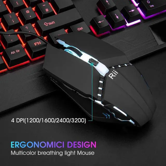 Alt view image 4 of 7 - Rii RK400 RGB Gaming Keyboard and Mouse Combo ,Wired Mechanical Feel 3-LED Backlit Keyboard,104 Keys USB Ergonomic Wrist Rest Keyboard,6 Button RGB Mouse for Windows Gamer Desktop, Computer (Black)