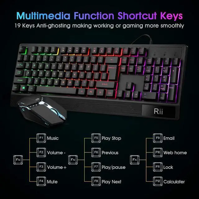 Alt view image 5 of 7 - Rii RK400 RGB Gaming Keyboard and Mouse Combo ,Wired Mechanical Feel 3-LED Backlit Keyboard,104 Keys USB Ergonomic Wrist Rest Keyboard,6 Button RGB Mouse for Windows Gamer Desktop, Computer (Black)