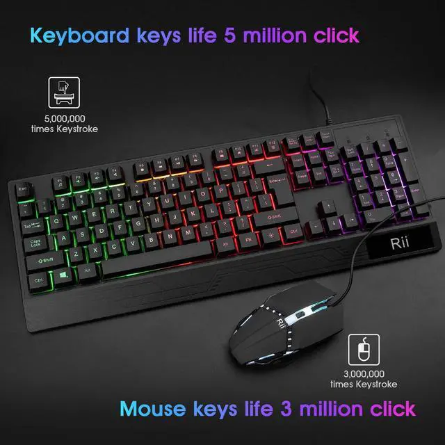 Alt view image 6 of 7 - Rii RK400 RGB Gaming Keyboard and Mouse Combo ,Wired Mechanical Feel 3-LED Backlit Keyboard,104 Keys USB Ergonomic Wrist Rest Keyboard,6 Button RGB Mouse for Windows Gamer Desktop, Computer (Black)