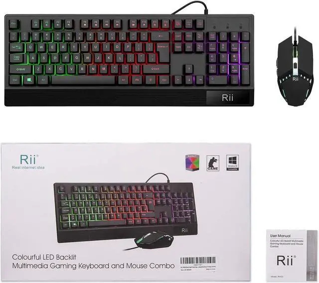 Alt view image 7 of 7 - Rii RK400 RGB Gaming Keyboard and Mouse Combo ,Wired Mechanical Feel 3-LED Backlit Keyboard,104 Keys USB Ergonomic Wrist Rest Keyboard,6 Button RGB Mouse for Windows Gamer Desktop, Computer (Black)