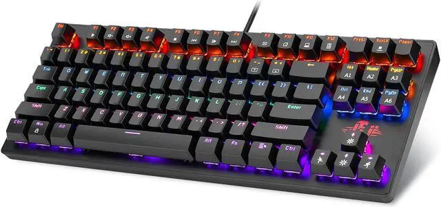 Main image of Rii RK908 Mechanical Gaming Keyboard RGB LED Rainbow Backlit Wired Compact Keyboard with Blue Switches 87 Keys for Windows PC Gaming