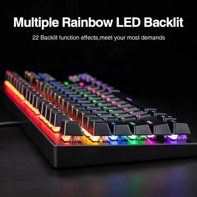 Alt view image 2 of 7 - Rii RK908 Mechanical Gaming Keyboard RGB LED Rainbow Backlit Wired Compact Keyboard with Blue Switches 87 Keys for Windows PC Gaming