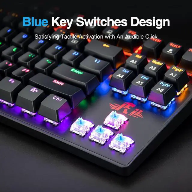 Alt view image 4 of 7 - Rii RK908 Mechanical Gaming Keyboard RGB LED Rainbow Backlit Wired Compact Keyboard with Blue Switches 87 Keys for Windows PC Gaming
