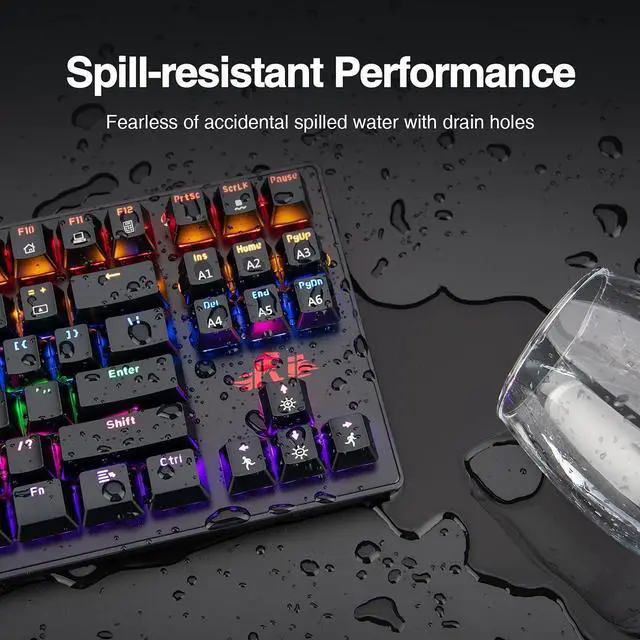 Alt view image 5 of 7 - Rii RK908 Mechanical Gaming Keyboard RGB LED Rainbow Backlit Wired Compact Keyboard with Blue Switches 87 Keys for Windows PC Gaming