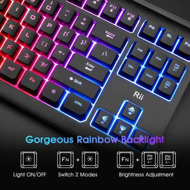 Rii Computer Keyboard, Wired USB Compact Keyboard with RGB Backlit ...
