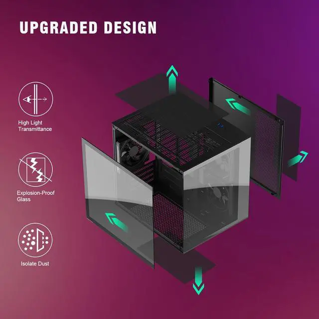 Alt view image 5 of 7 - Ruix OV-502 Black Color Dual USB3.0 Full View Tempered Glass Mid Tower Micro-ATX Gaming Computer Case With 120mm ARGN PWM Fans X3 (Side Reverse X2) Pre-Installed
