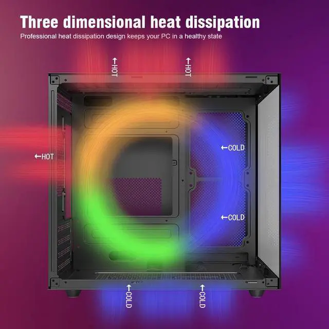 Alt view image 3 of 7 - Ruix OV-502 Black Color Dual USB3.0 Full View Tempered Glass Mid Tower Micro-ATX Gaming Computer Case With 120mm ARGN PWM Fans X3 (Side Reverse X2) Pre-Installed