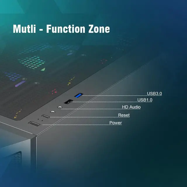 Alt view image 5 of 7 - Ruix CV103 Black Color USB3.0 Tempered Glass Side Panel With Mesh Front Panel Mid Tower ATX Gaming Computer Case With Fixed Rainbow Fans X4 Pre-installed With Mesh
