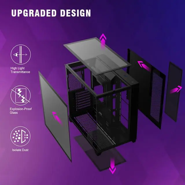 Alt view image 5 of 7 - RUIX OV403 | ATX Computer Case | 4*120mm Prism ARGB PWM Fans | Full View Case Tower | Gaming PC Case | USB 3.0 | Type C (Black)