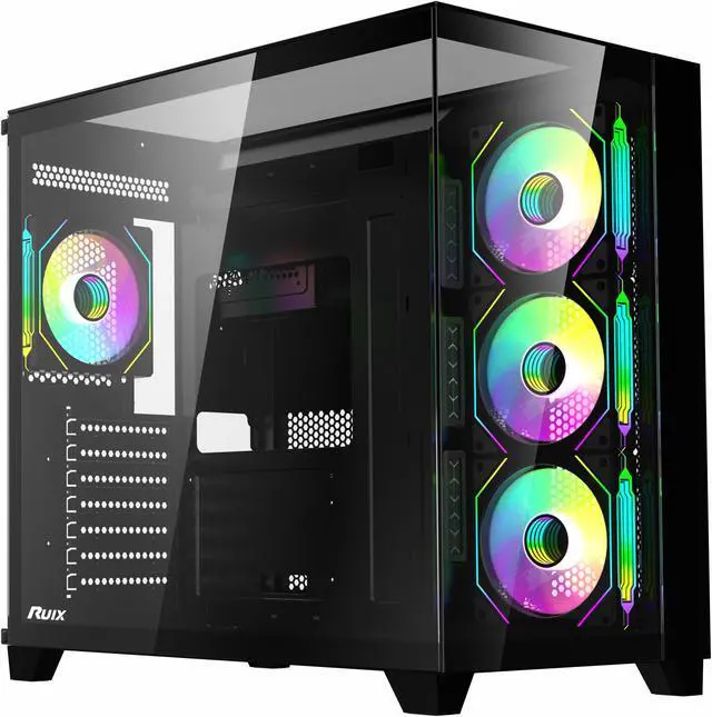 Alt view image 6 of 7 - RUIX OV403 | ATX Computer Case | 4*120mm Prism ARGB PWM Fans | Full View Case Tower | Gaming PC Case | USB 3.0 | Type C (Black)