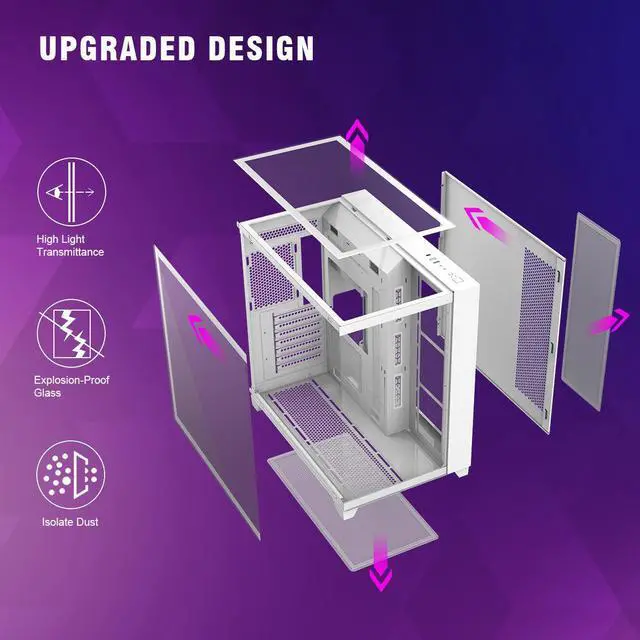 Alt view image 5 of 7 - RUIX OV403 | ATX Computer Case | 4 * 120mm Prism ARGB PWM Fans | Full View Case Tower | Gaming PC Case | USB 3.0 | Type C (White)