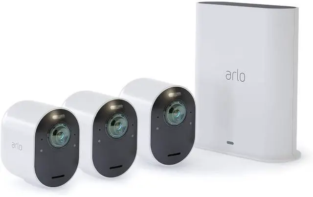 Main image of Arlo Ultra Wireless Security 3 Camera System, Indoor/Outdoor, 2160p, 2-Way Audio, Night Vision White - Certified Refurbished - Grade A