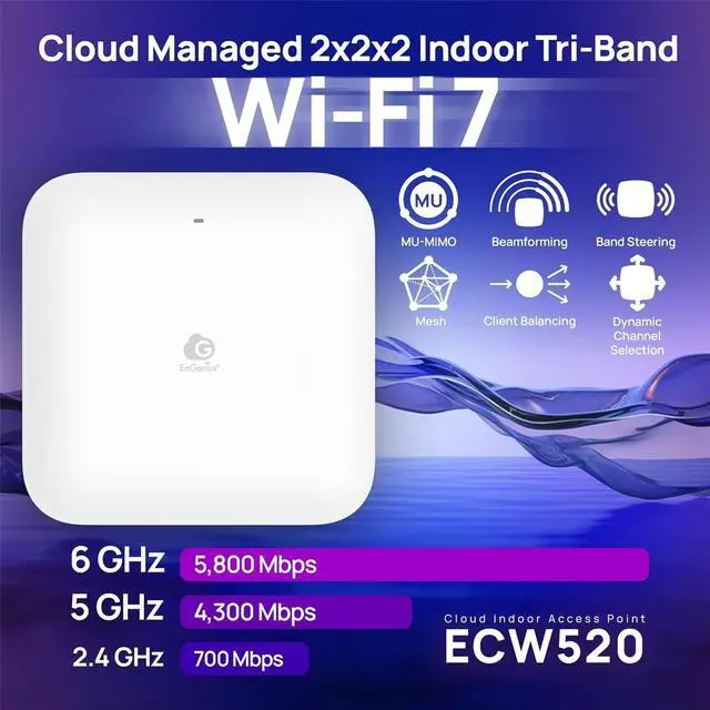 Alt view image 2 of 6 - EnGenius ECW520 Cloud Managed 2x2x2 Indoor Tri-Band Wi-Fi 7 Access Point