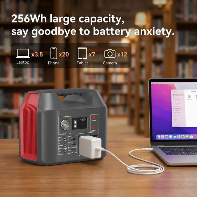 Alt view image 4 of 7 - 300W Portable Power Station 265Wh Battery Pack High-Capacity Lithium Battery Bank Solar Generator with 8-in-1 Output (AC/DC/USB Outlets) - Compact & Lightweight for Camping, Emergency