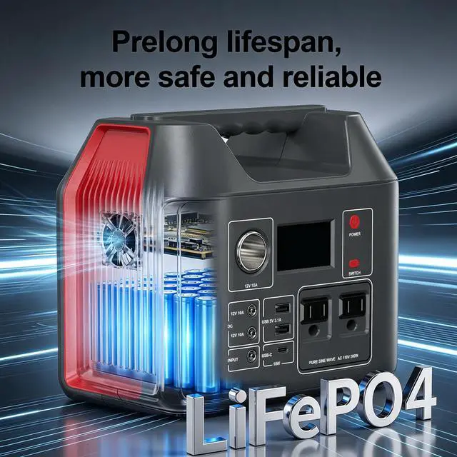 Alt view image 6 of 7 - 300W Portable Power Station 265Wh Battery Pack High-Capacity Lithium Battery Bank Solar Generator with 8-in-1 Output (AC/DC/USB Outlets) - Compact & Lightweight for Camping, Emergency