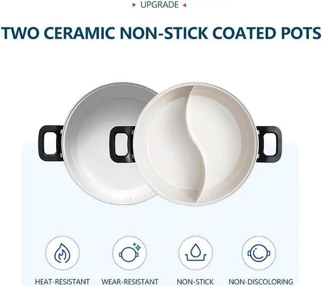 Alt view image 2 of 7 - Joydeem 2 in 1 Electric Hot Pot, 3.5L Shabu Shabu Pot with Two Removable Pot, Ceramic Non-stick Coating, 1400W, JD-HG3706W