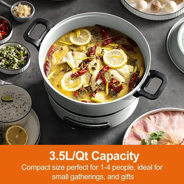 Alt view image 6 of 7 - Joydeem 2 in 1 Electric Hot Pot, 3.5L Shabu Shabu Pot with Two Removable Pot, Ceramic Non-stick Coating, 1400W, JD-HG3706W
