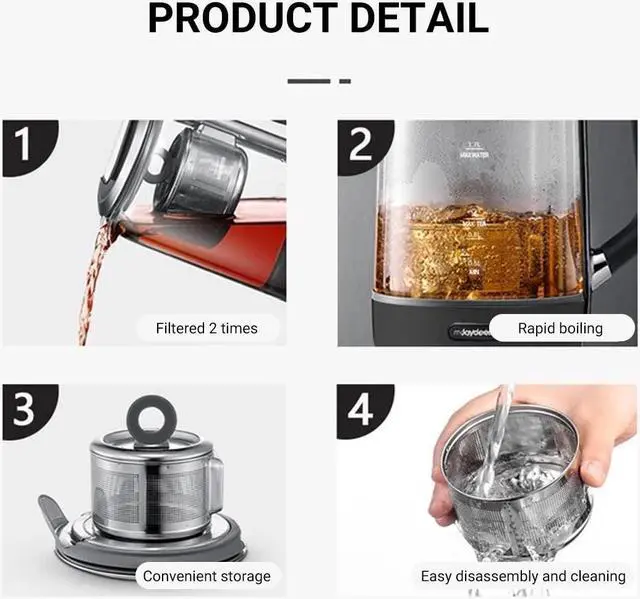 Alt view image 5 of 6 - Joydeem Hot Tea Maker, Glass Electric Ketle with Auto Lift Tea Infuser and Temperature Control, 1.7L, JD-ZC6088G