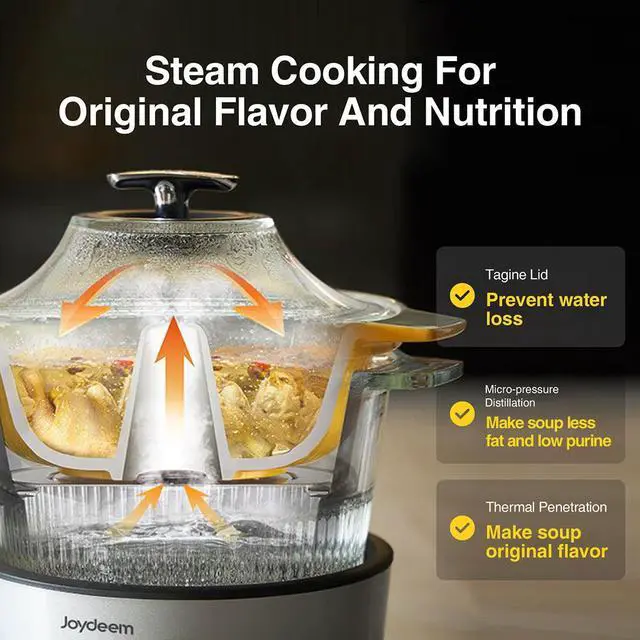 Alt view image 3 of 7 - Joydeem Electric Glass Steam Cooker, Ceramic Tagine Pot for Soup, Hot Pot, Seafood, Multi-use Chinese Stew Pot, JD-ZQG9099