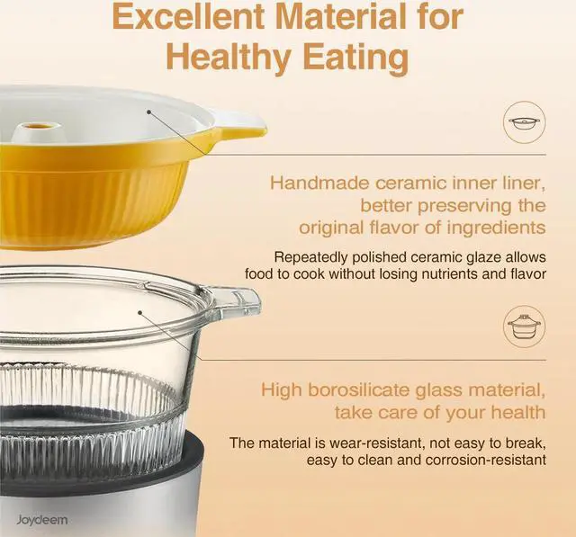 Alt view image 5 of 7 - Joydeem Electric Glass Steam Cooker, Ceramic Tagine Pot for Soup, Hot Pot, Seafood, Multi-use Chinese Stew Pot, JD-ZQG9099