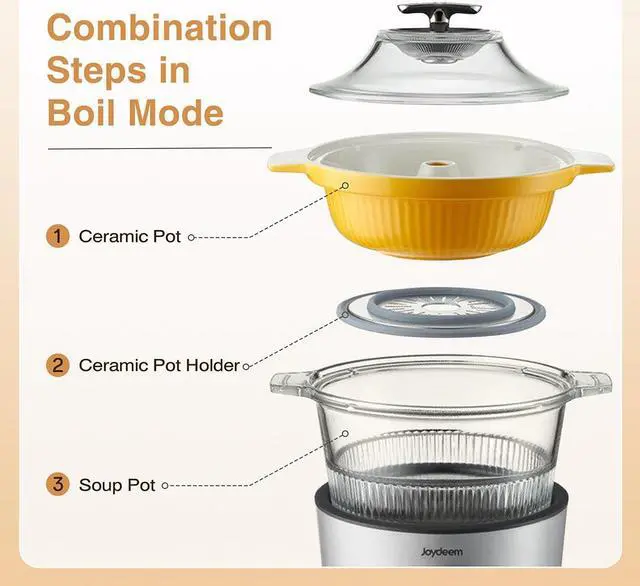 Alt view image 7 of 7 - Joydeem Electric Glass Steam Cooker, Ceramic Tagine Pot for Soup, Hot Pot, Seafood, Multi-use Chinese Stew Pot, JD-ZQG9099