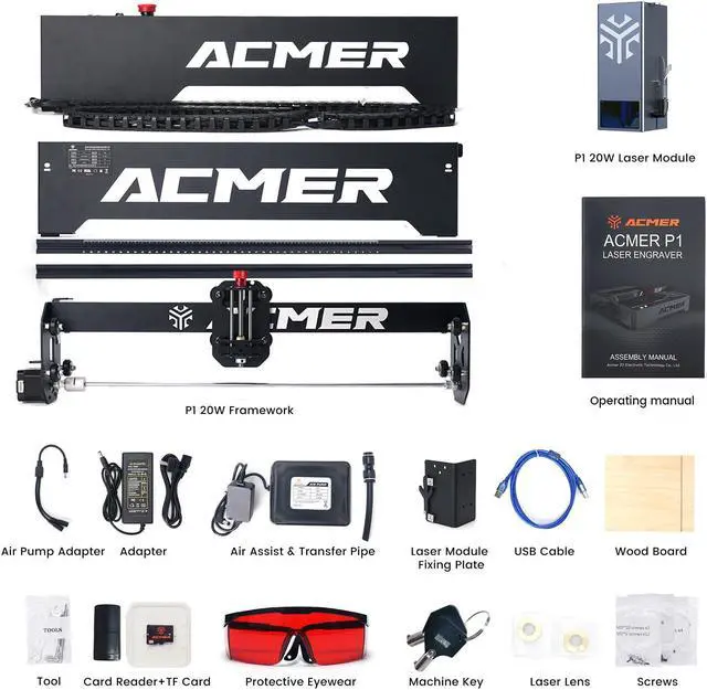 Alt view image 2 of 7 - Acmer P1 Laser Engraver, 20W Output Laser Cutter and Engraver Machine for Wood, Metal, Acrylic, Leather