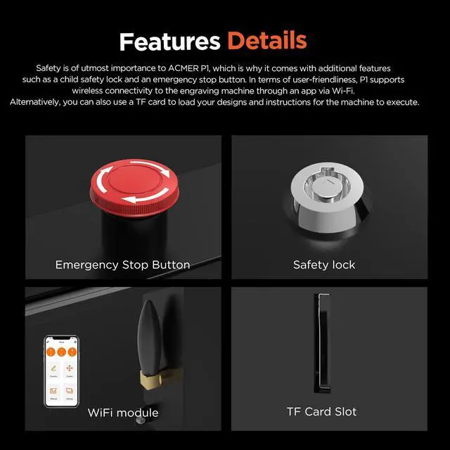 Alt view image 7 of 7 - Acmer P1 Laser Engraver, 20W Output Laser Cutter and Engraver Machine for Wood, Metal, Acrylic, Leather